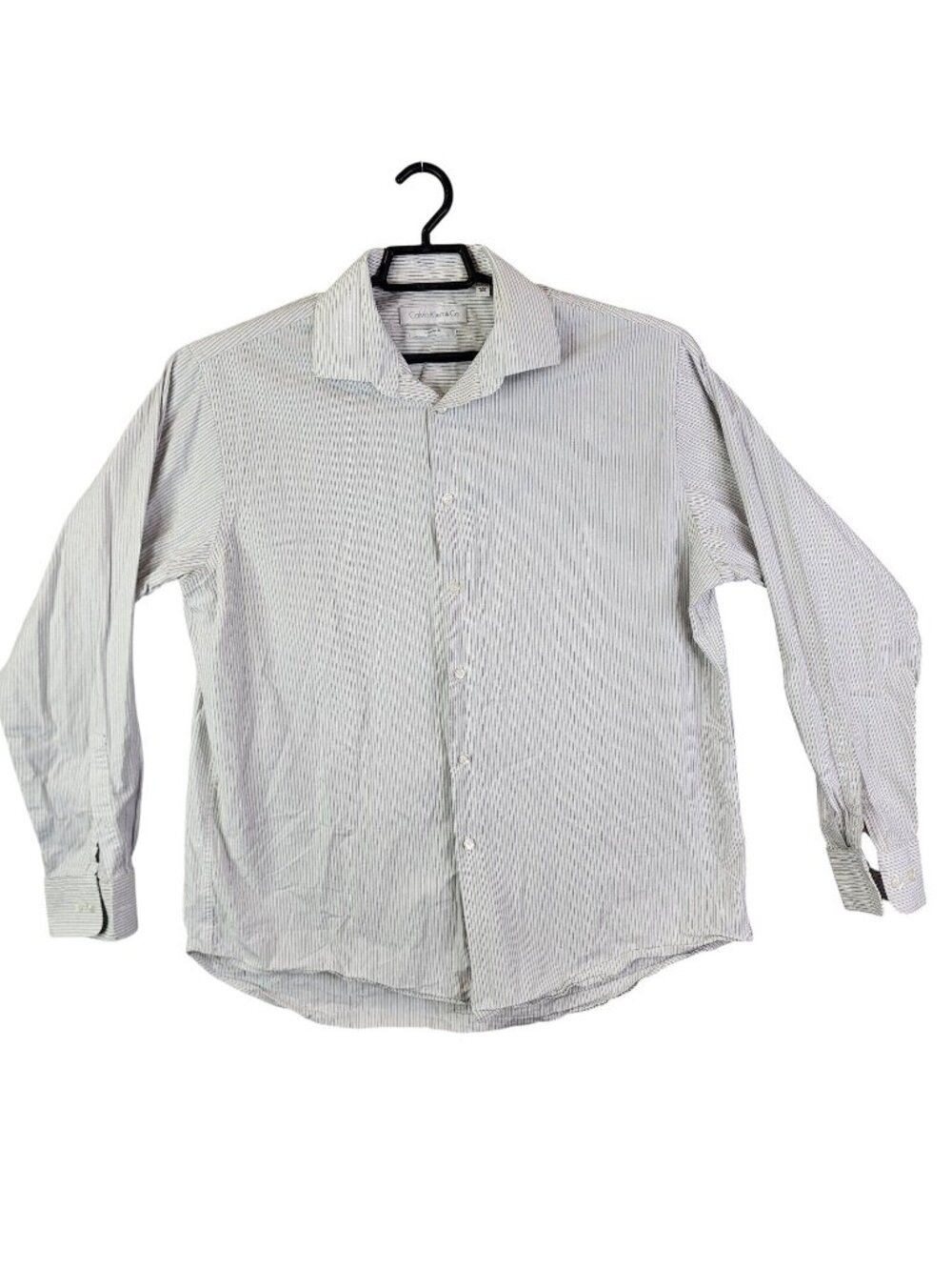 Mens Calvin Klein White & Black Striped Button Up Shirt Long Sleeve Cotton L